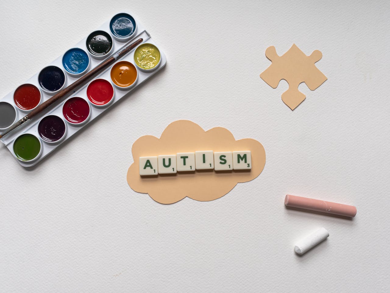 Mastering the First Impression: Your intriguing post title goes here Flat lay of autism awareness concept with art materials and puzzle piece.